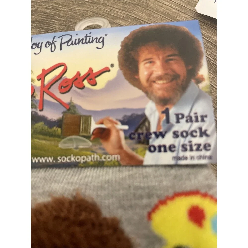 Bob Ross Socks -Joy of Painting -  1 Pair Happy Little Accidents One Size